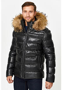 Утепленная кожаная куртка с отделкой мехом енота Jorg Weber 361059
