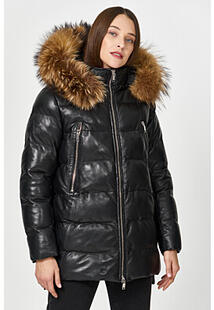 Утепленная кожаная куртка с отделкой мехом енота La Reine Blanche 361048