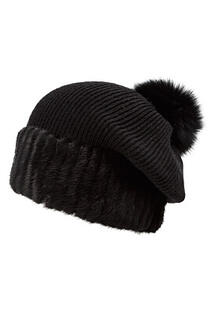 Комбинированная шапка из меха норки с помпоном Slava furs 358687