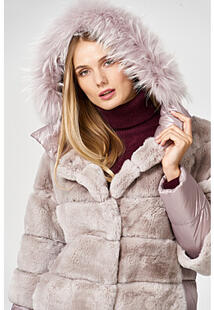 Комбинированная шуба из меха кролика Virtuale Fur Collection 357287
