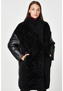 Утепленное кожаное пальто с отделкой овчиной Vericci 356116