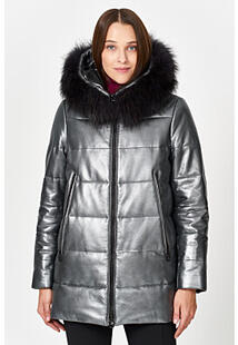 Утепленная кожаная куртка с отделкой мехом енота La Reine Blanche 355762