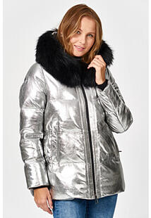 Утепленная кожаная куртка с отделкой мехом енота La Reine Blanche 353620