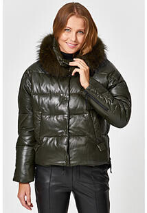 Утепленная кожаная куртка с отделкой мехом енота La Reine Blanche 353613