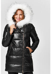 Утепленная кожаная куртка с отделкой мехом енота La Reine Blanche 353615