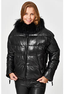 Утепленная кожаная куртка с отделкой мехом енота La Reine Blanche 353614