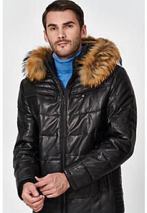 Утепленная кожаная куртка с отделкой мехом енота Jorg Weber 351796