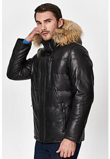 Утепленная кожаная куртка с отделкой мехом енота Jorg Weber 351797