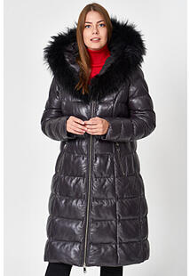 Кожаное пальто с отделкой мехом енота La Reine Blanche 350919