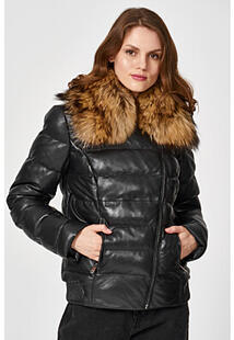 Утепленная кожаная куртка с отделкой мехом енота La Reine Blanche 349022