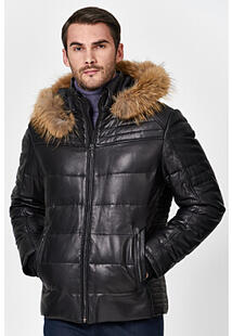 Утепленная кожаная куртка с отделкой мехом енота Jorg Weber 342744