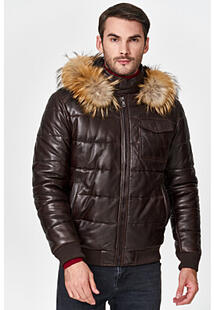 Утепленная кожаная куртка с отделкой мехом енота Jorg Weber 342689