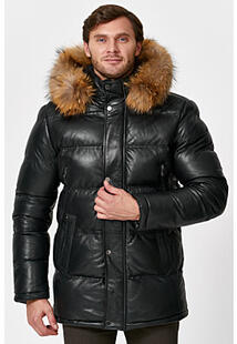 Утепленная кожаная куртка с отделкой мехом енота Jorg Weber 342698