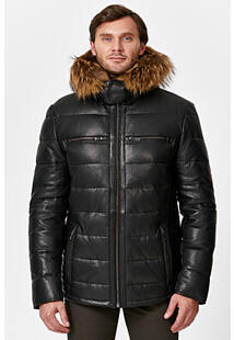 Утепленная кожаная куртка с отделкой мехом енота Al Franco 342701