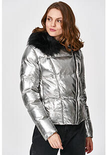 Утепленная кожаная куртка с отделкой мехом енота La Reine Blanche 341639
