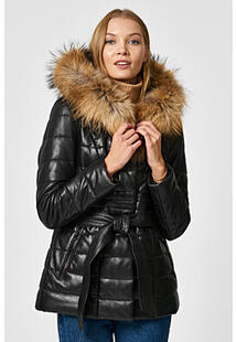 Утепленная кожаная куртка с отделкой мехом енота La Reine Blanche 341679
