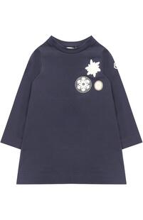 Хлопковое мини-платье с нашивками Moncler Enfant 2339076