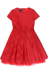 Шелковое платье с пышной юбкой и цветочной аппликацией Oscar de la Renta 2315955