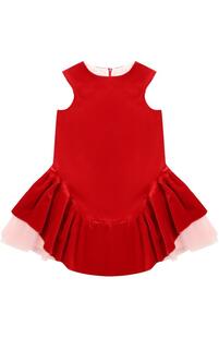 Хлопковое мини-платье с асимметричной юбкой и многослойной подкладкой I Pinco Pallino 2304201