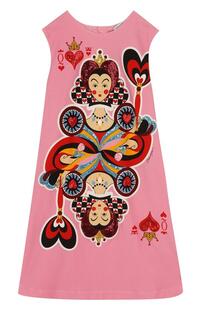 Хлопковое платье А-силуэта с принтом и пайетками Dolce&Gabbana 3724615