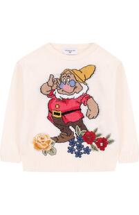 Пуловер с принтом и цветочной аппликацией Monnalisa 2491551