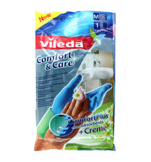 Перчатки хозяйственные Vileda для чувствительной кожи рук с кремом комфорт, размер: M 4758661