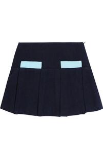 Шерстяная мини-юбка со складками и контрастной отделкой Oscar de la Renta 2303193