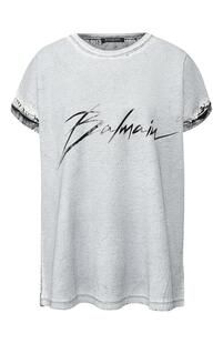 Футболка из смеси вискозы и льна BALMAIN 8710071