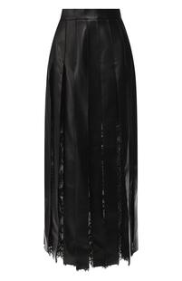 Кожаная юбка-миди с кружевными вставками Elie Saab 6027552