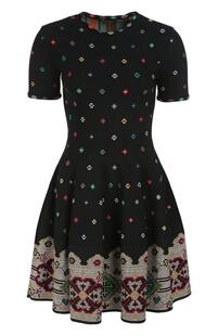 Приталенное мини-платье с круглым вырезом и контрастной вышивкой Alexander McQueen 1745959