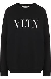 Хлопковый пуловер с круглым вырезом и логотипом бренда Valentino 4413051