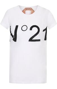 Хлопковая футболка с логотипом бренда No. 21 4192369