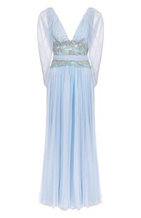 Шелковое платье-макси с V-образным вырезом и декоративной отделкой ZUHAIR MURAD 3848823