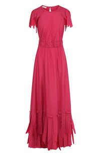 Однотонное платье-макси с круглым вырезом и оборками VIONNET 3786565