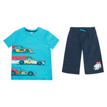 Комплект футболка/шорты Crockid Спортивные автомобили, цвет: голубой/синий 10484675