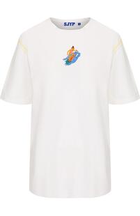 Хлопковая футболка свободного кроя с вышивкой Steve J & Yoni P 3028346