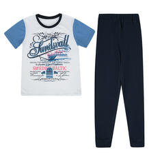 Пижама футболка/брюки Leader Kids Океан, цвет: белый/синий 10393013