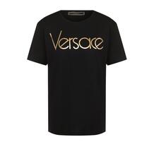 Хлопковая футболка прямого кроя с логотипом бренда Versace 2651772