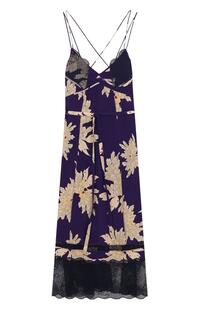 Шелковое платье-комбинация с принтом и кружевной отделкой Zadig&Voltaire 2639720