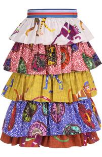 Хлопковая многоярусная юбка с принтом STELLA JEAN 2608373