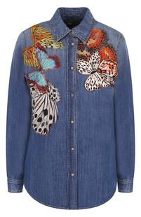 Джинсовая блуза с потертостями и отделкой в виде бабочек Roberto Cavalli 2594901