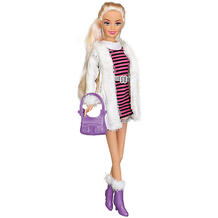 Кукла "Городской стиль" Ася блондинка в полосатом платье и белой шубке, 28 см Toys Lab 10134522