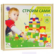 Деревянный конструктор "Строим сами", 66 деталей (окрашенный) Краснокамская игрушка 7140546