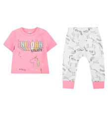 Комплект футболка/брюки Crockid Единороги, цвет: розовый/белый 10104918