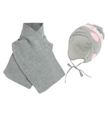 Ewa Комплект Kropka шапка/шарф, цвет: розовый/серый 9804090