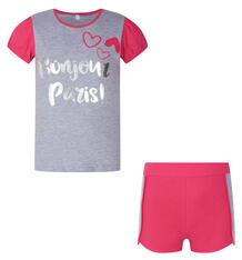 Пижама футболка/шорты Leader Kids Парижанка, цвет: серый/розовый 8013601