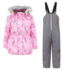 Комплект куртка/полукомбинезон Ursindo Снежинка, цвет: розовый/серый 7115011