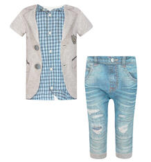 Комплект футболка/брюки Папитто Fashion Jeans, цвет: синий/фиолетовый 6077125