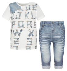 Комплект футболка/брюки Папитто Fashion Jeans, цвет: белый/голубой 6069991