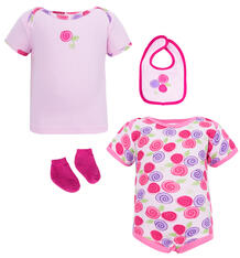 Подарочный набор боди/футболка/брюки/нагрудник/носки/сетка для стирки Hudson Baby, цвет: розовый 1421294